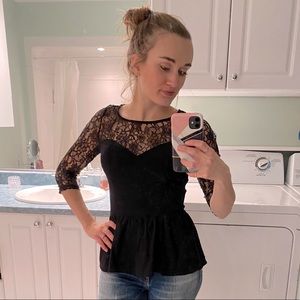 Guess Black Lace Peplum Top XS